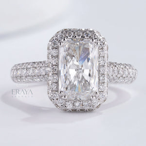 Emerald Halo Solitaire – Emerald Diamond Ring - Ring