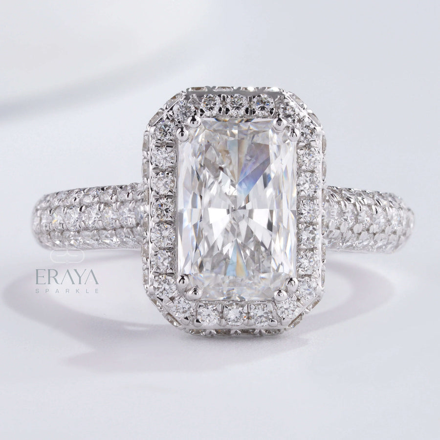 Emerald Halo Solitaire – Emerald Diamond Ring - Ring