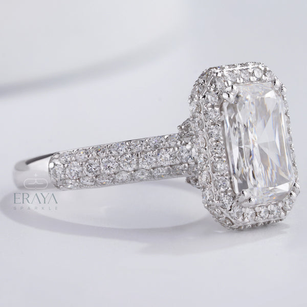 Emerald Halo Solitaire – Emerald Diamond Ring - Ring