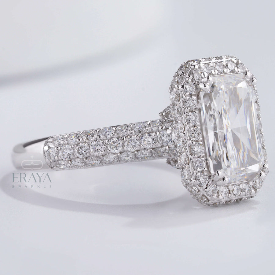 Emerald Halo Solitaire – Emerald Diamond Ring - Ring