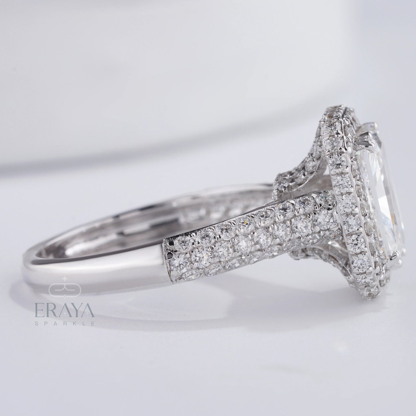 Emerald Halo Solitaire – Emerald Diamond Ring - Ring