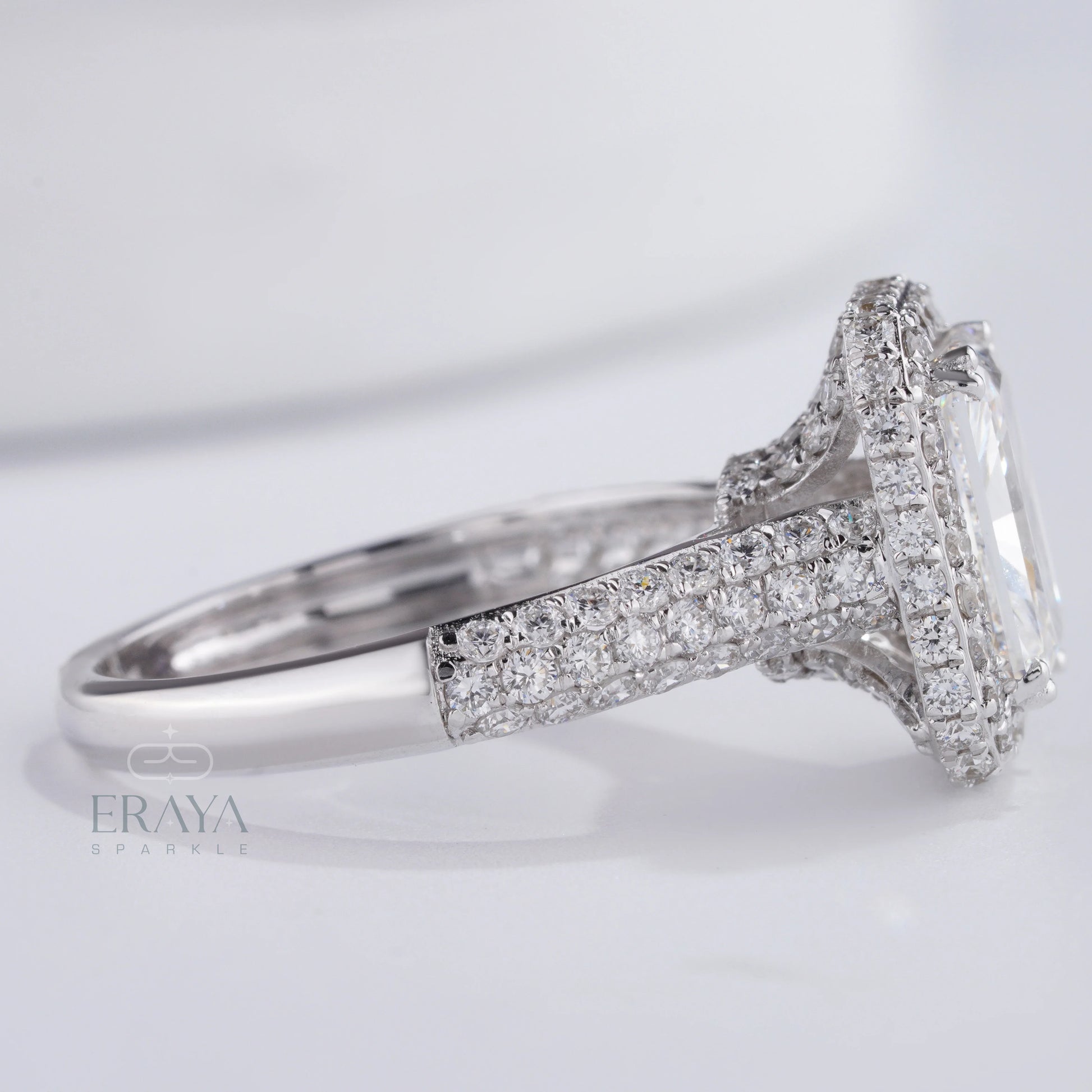 Emerald Halo Solitaire – Emerald Diamond Ring - Ring