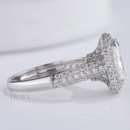 Emerald Halo Solitaire – Emerald Diamond Ring - Ring