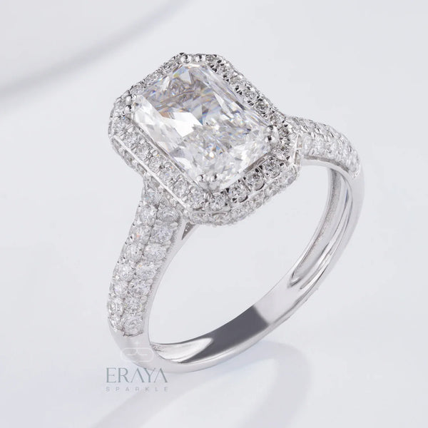 Emerald Halo Solitaire – Emerald Diamond Ring - Ring
