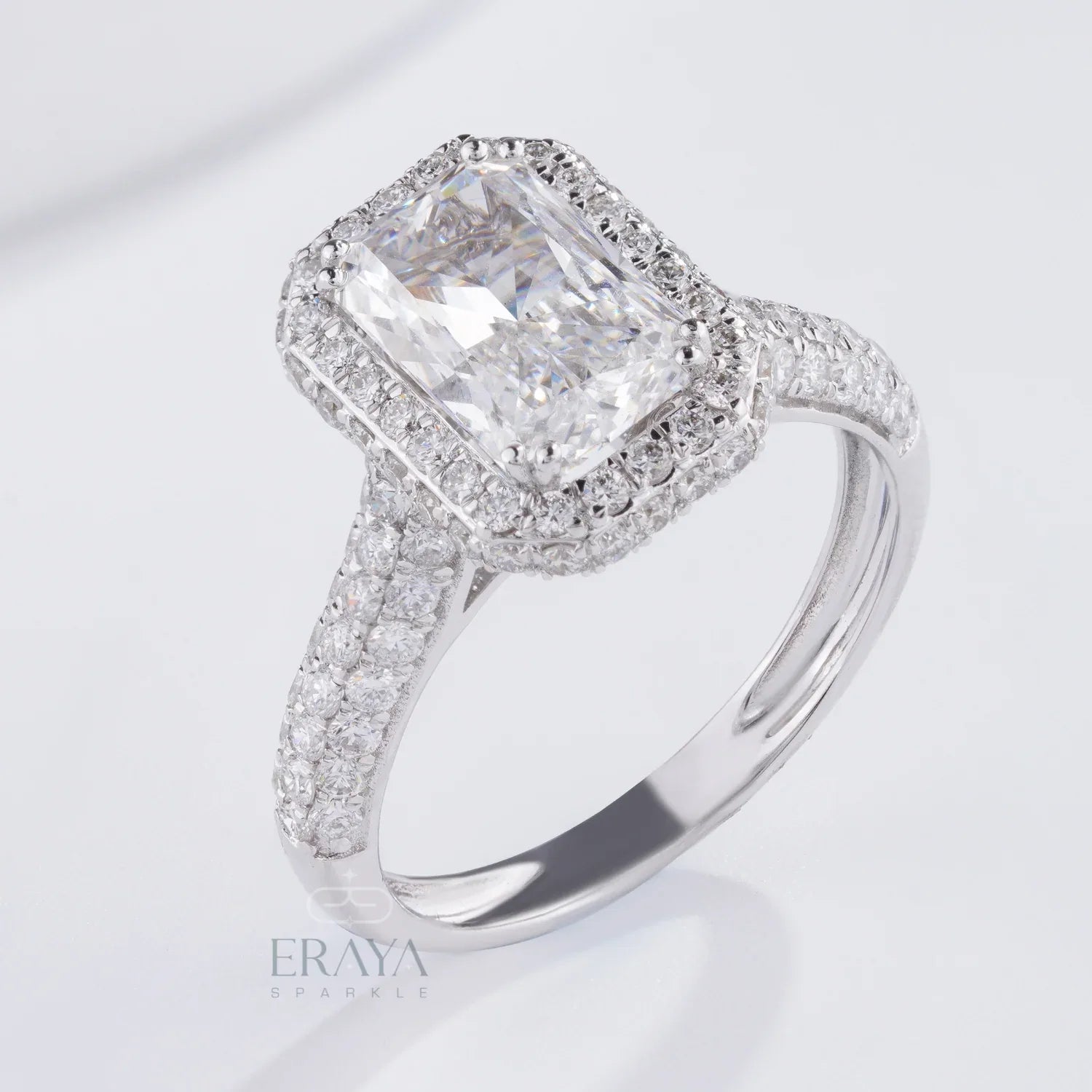 Emerald Halo Solitaire – Emerald Diamond Ring - Ring