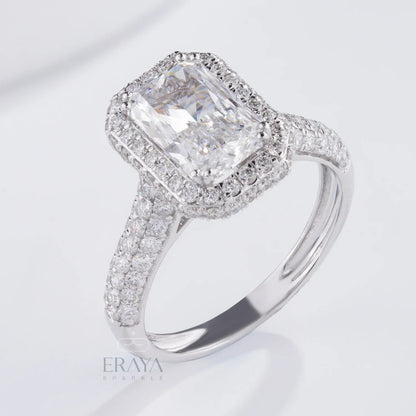 Emerald Halo Solitaire – Emerald Diamond Ring - Ring