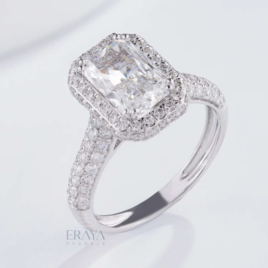Emerald Halo Solitaire – Emerald Diamond Ring - Ring