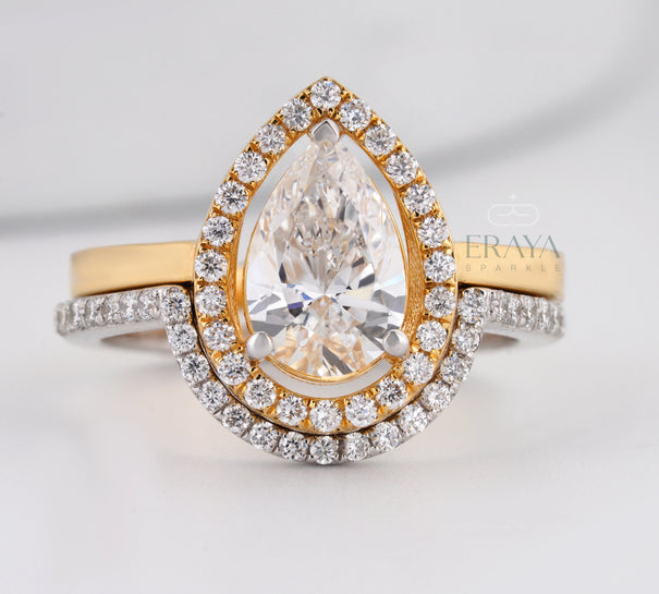 Stack Ring Set Two-Tone –Pear Cut Engagement Ring - Ring