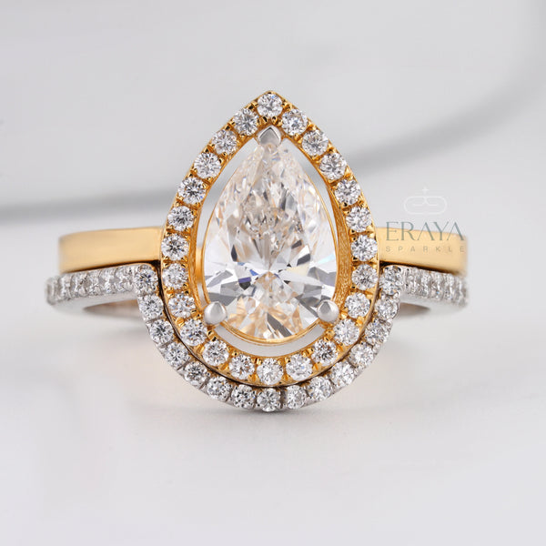 Stack Ring Set Two-Tone –Pear Cut Engagement Ring - Ring
