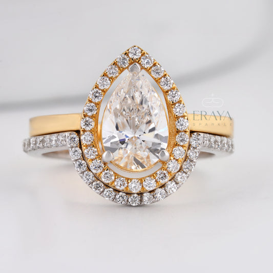 Stack Ring Set Two-Tone –Pear Cut Engagement Ring - erayasparkle