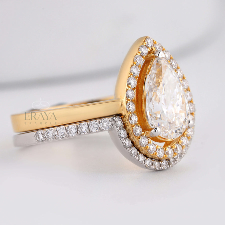 Stack Ring Set Two-Tone –Pear Cut Engagement Ring - Ring