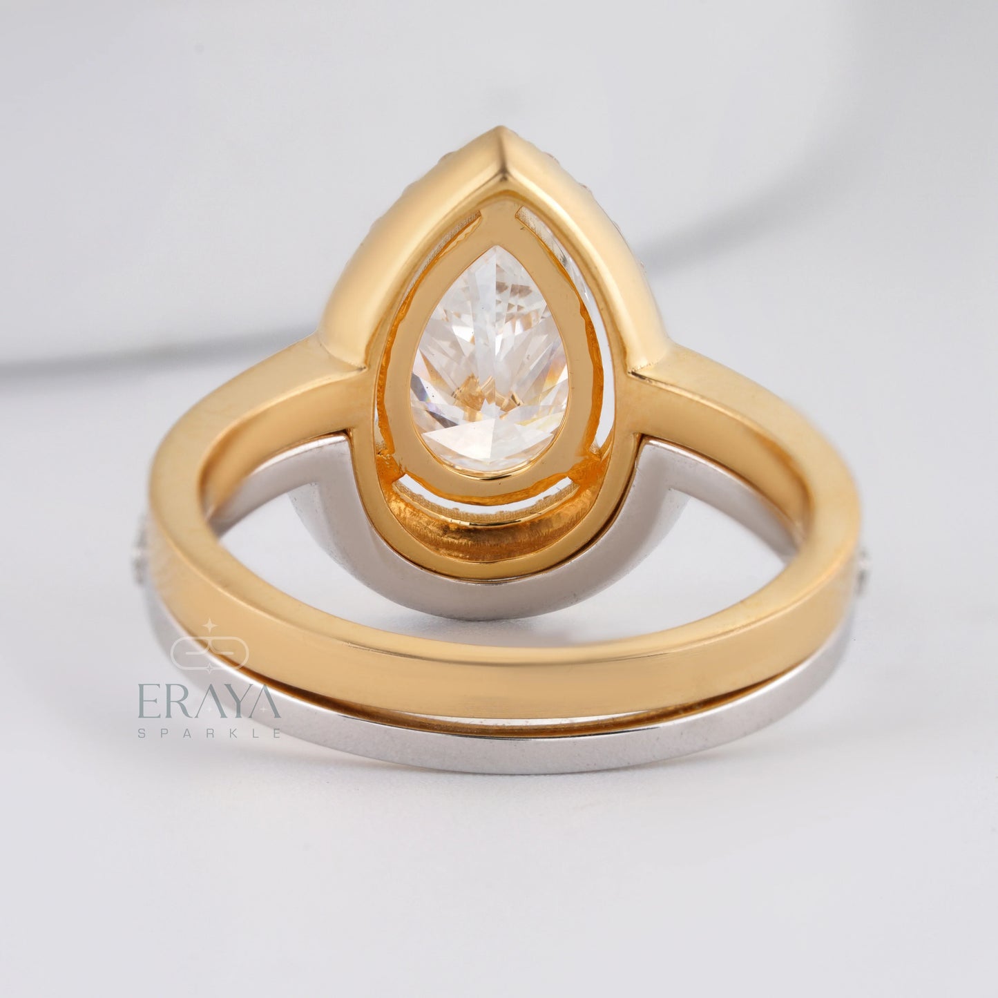 Stack Ring Set Two-Tone –Pear Cut Engagement Ring - erayasparkle