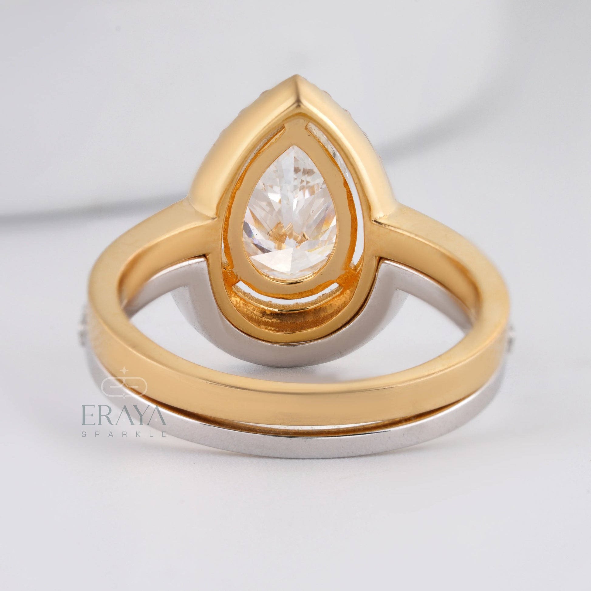 Stack Ring Set Two-Tone –Pear Cut Engagement Ring - erayasparkle
