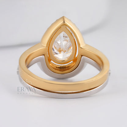 Stack Ring Set Two-Tone –Pear Cut Engagement Ring - erayasparkle
