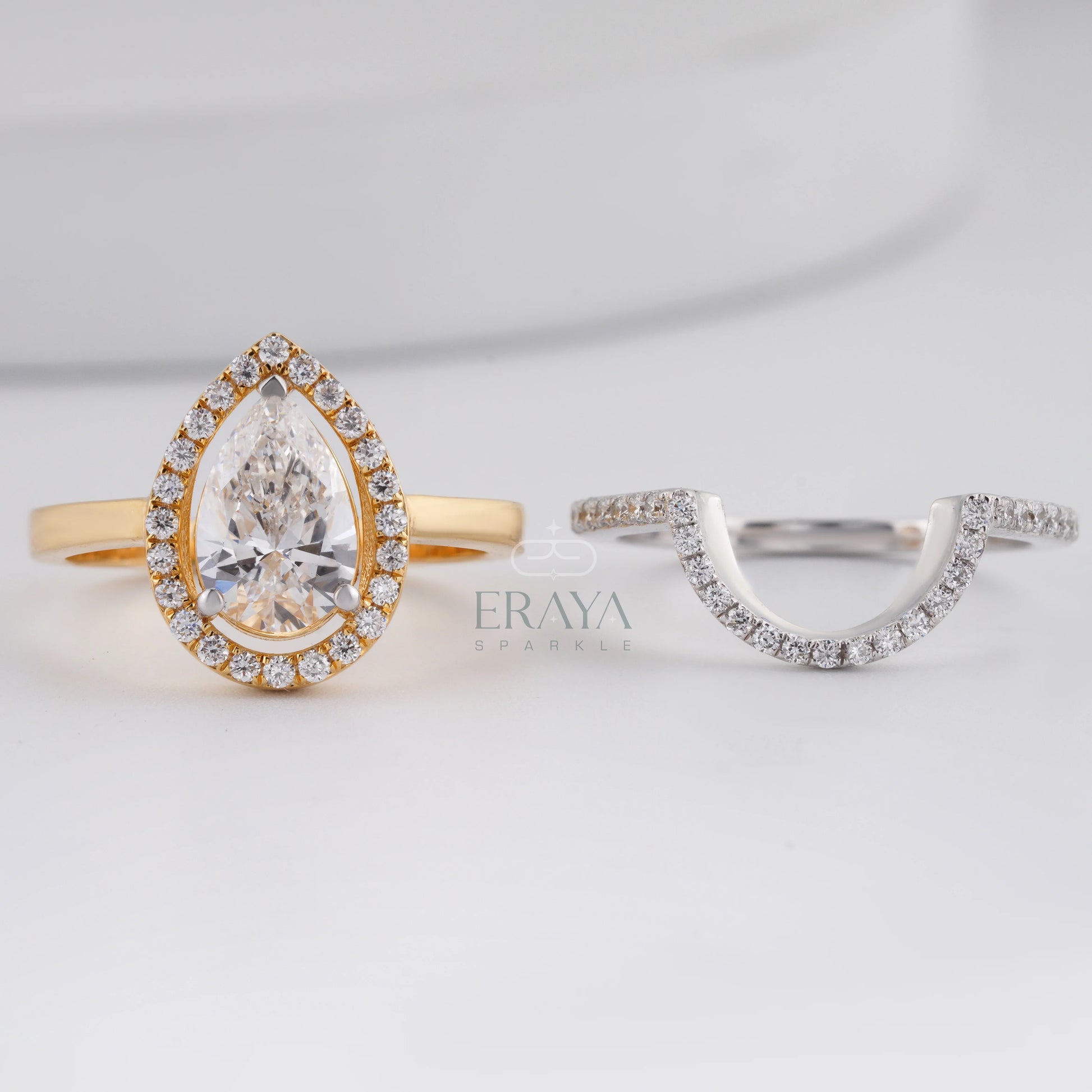 Stack Ring Set Two-Tone –Pear Cut Engagement Ring - erayasparkle