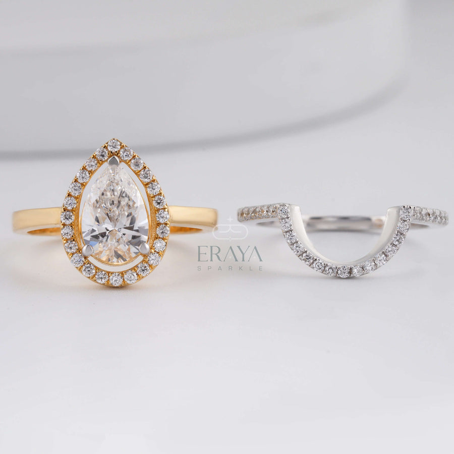 Stack Ring Set Two-Tone –Pear Cut Engagement Ring - Ring