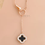 Black Enamel Clover with Lab-Created Diamond - 