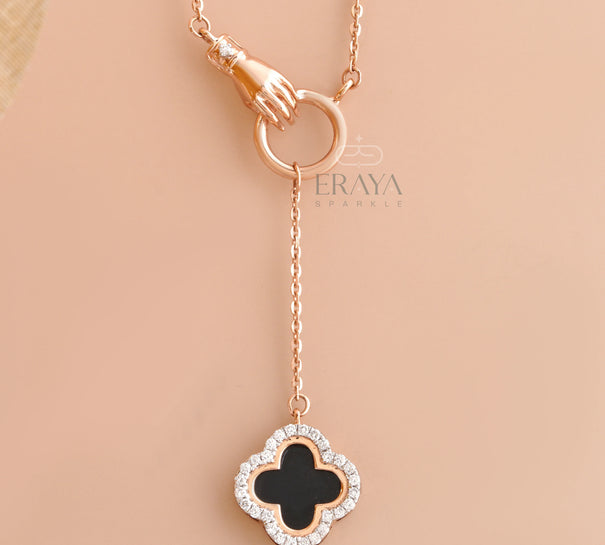 Black Enamel Clover with Lab-Created Diamond - 