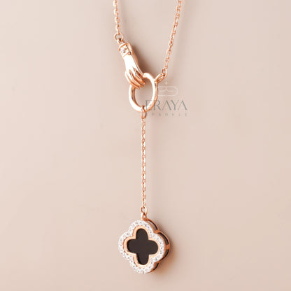 Black Enamel Clover with Lab-Created Diamond - erayasparkle