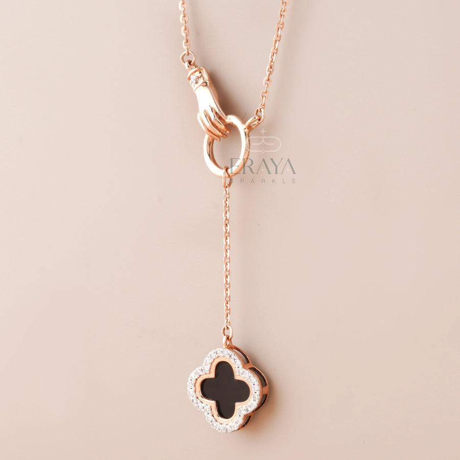 Black Enamel Clover with Lab-Created Diamond -