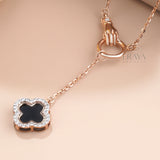 Black Enamel Clover with Lab-Created Diamond -