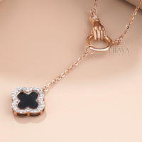 Black Enamel Clover with Lab-Created Diamond - 