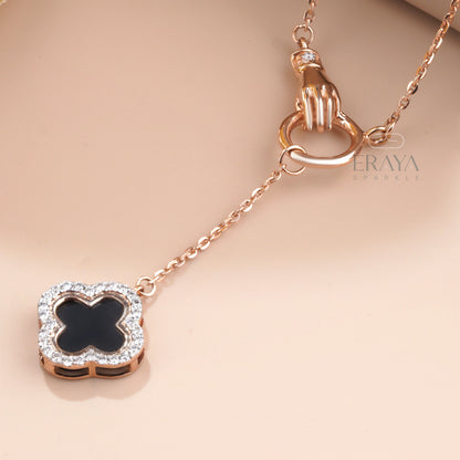 Black Enamel Clover with Lab-Created Diamond - erayasparkle