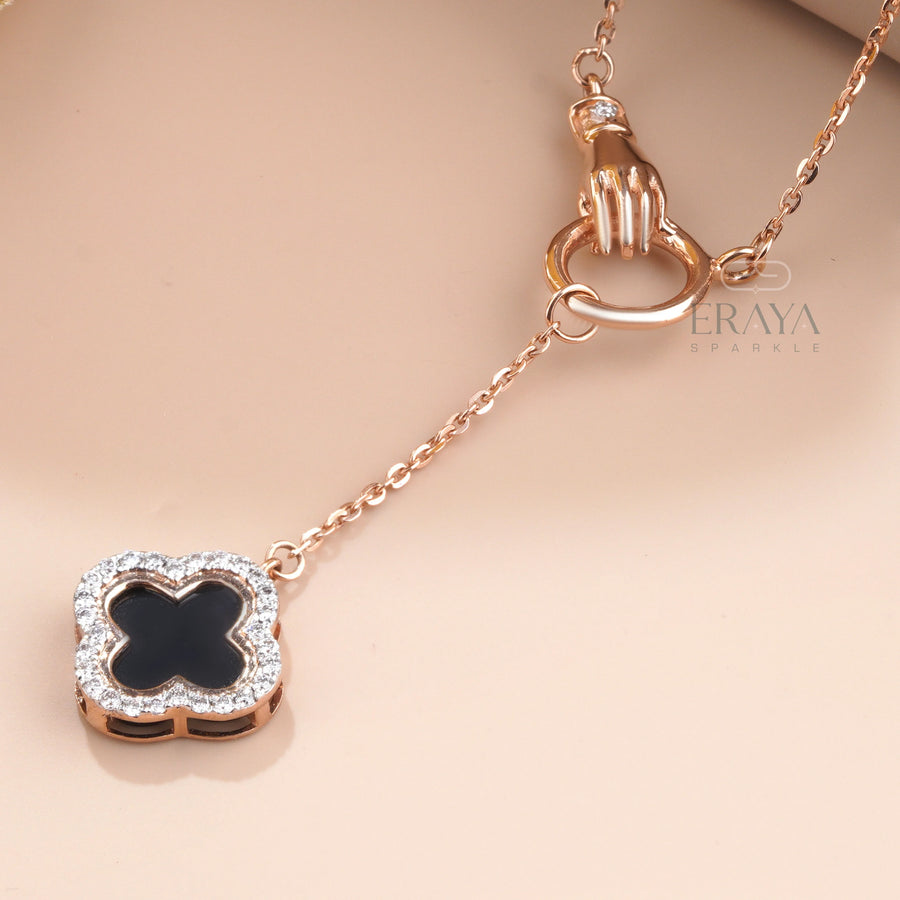 Black Enamel Clover with Lab-Created Diamond -