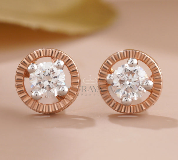 Rose Gold Diamond Studs with Lab-Created Diamond - 