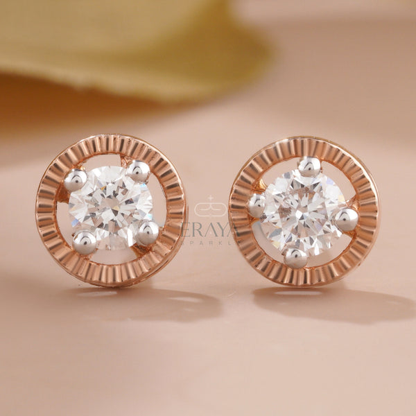 Rose Gold Diamond Studs with Lab-Created Diamond - 