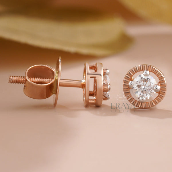 Rose Gold Diamond Studs with Lab-Created Diamond - 