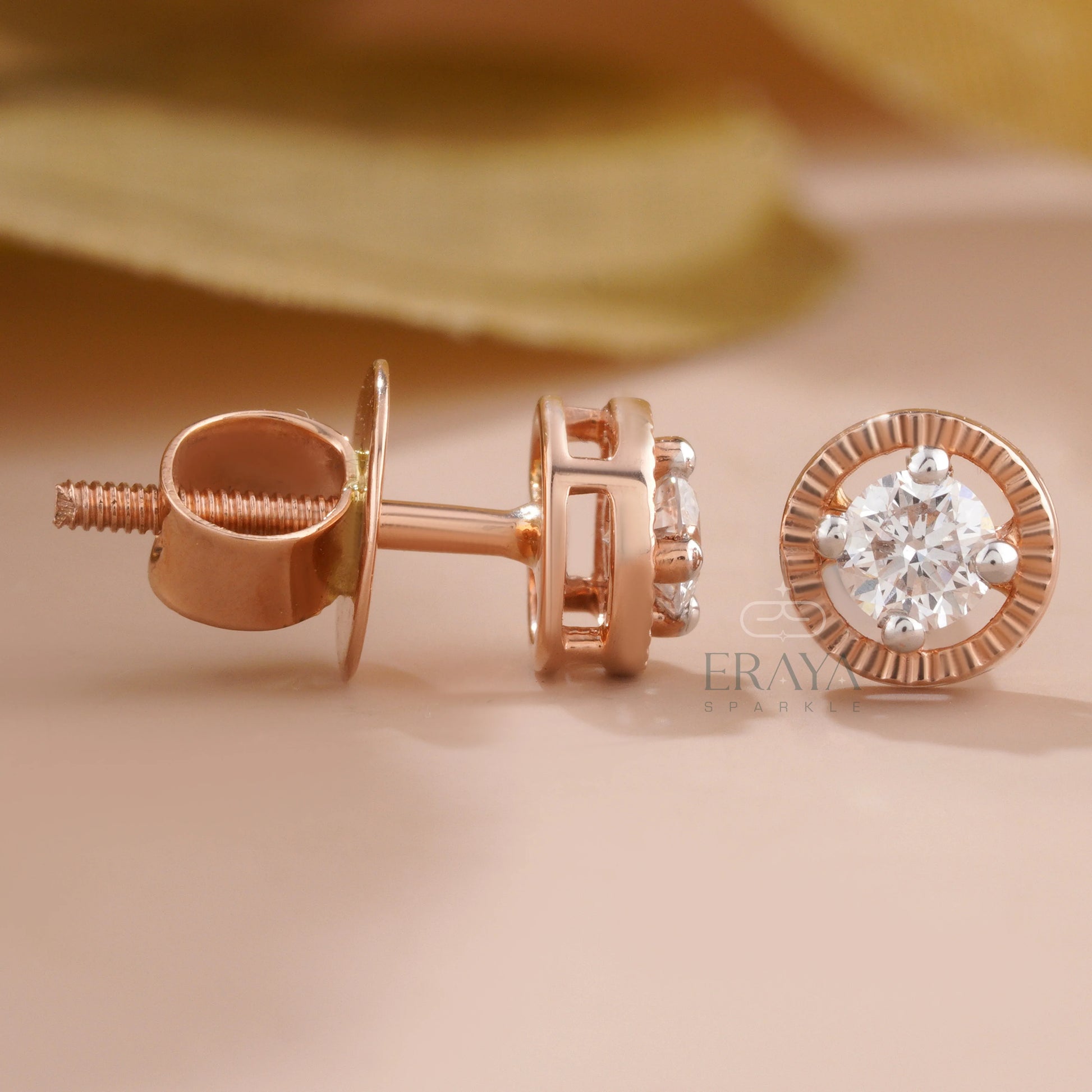 Rose Gold Diamond Studs with Lab-Created Diamond - erayasparkle
