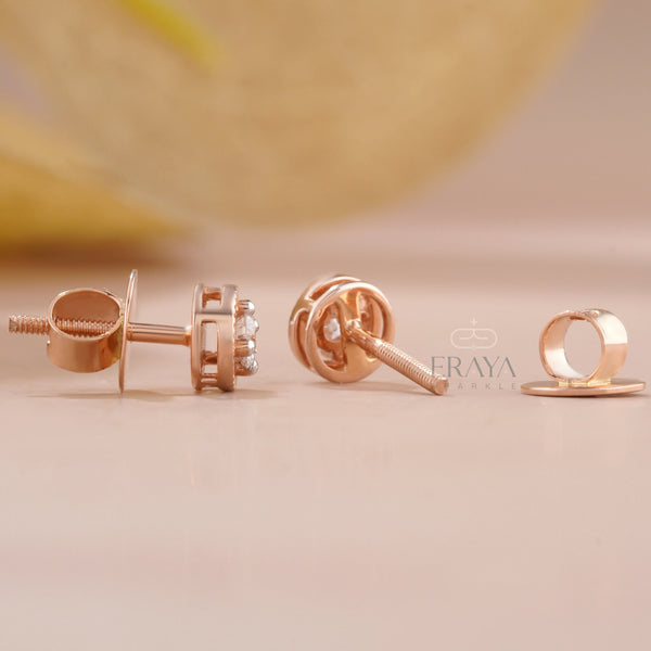Rose Gold Diamond Studs with Lab-Created Diamond - 