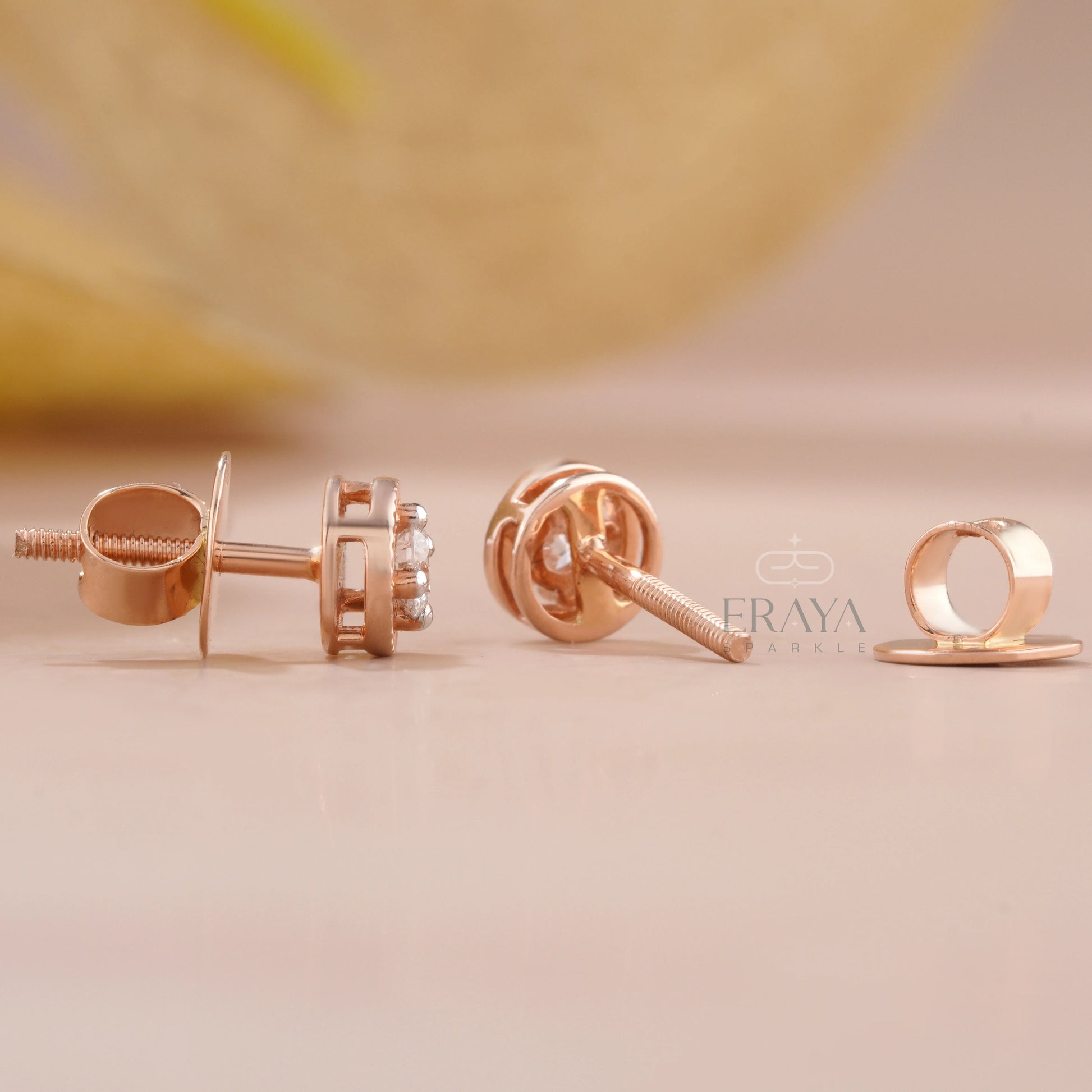 Rose Gold Diamond Studs with Lab-Created Diamond - erayasparkle