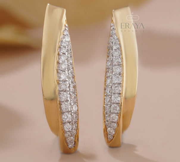 Modern Curved Earrings with Lab Diamond - 