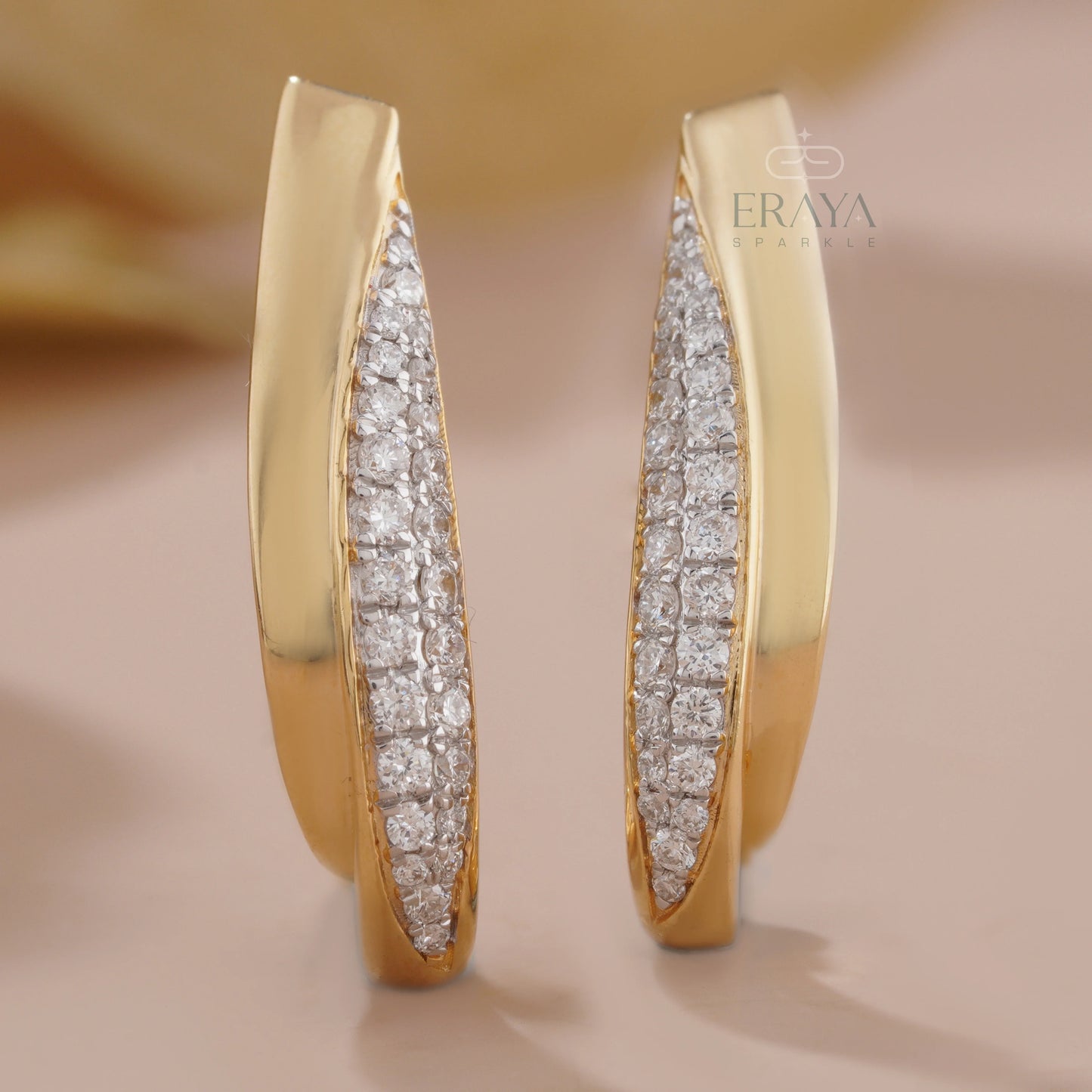 Modern Curved Earrings with Lab Diamond - erayasparkle