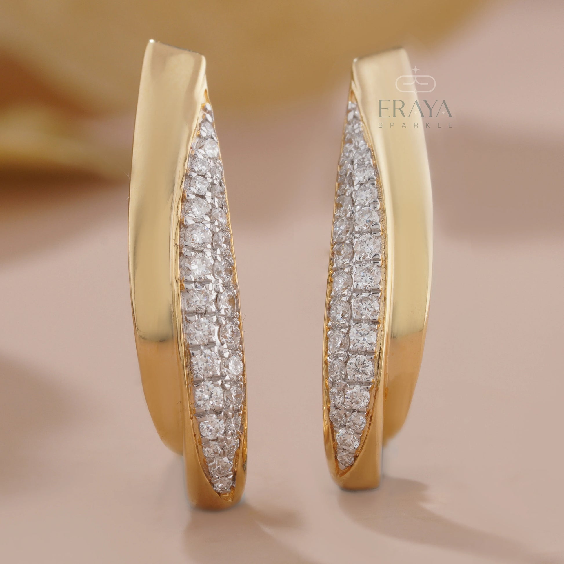 Modern Curved Earrings with Lab Diamond - erayasparkle