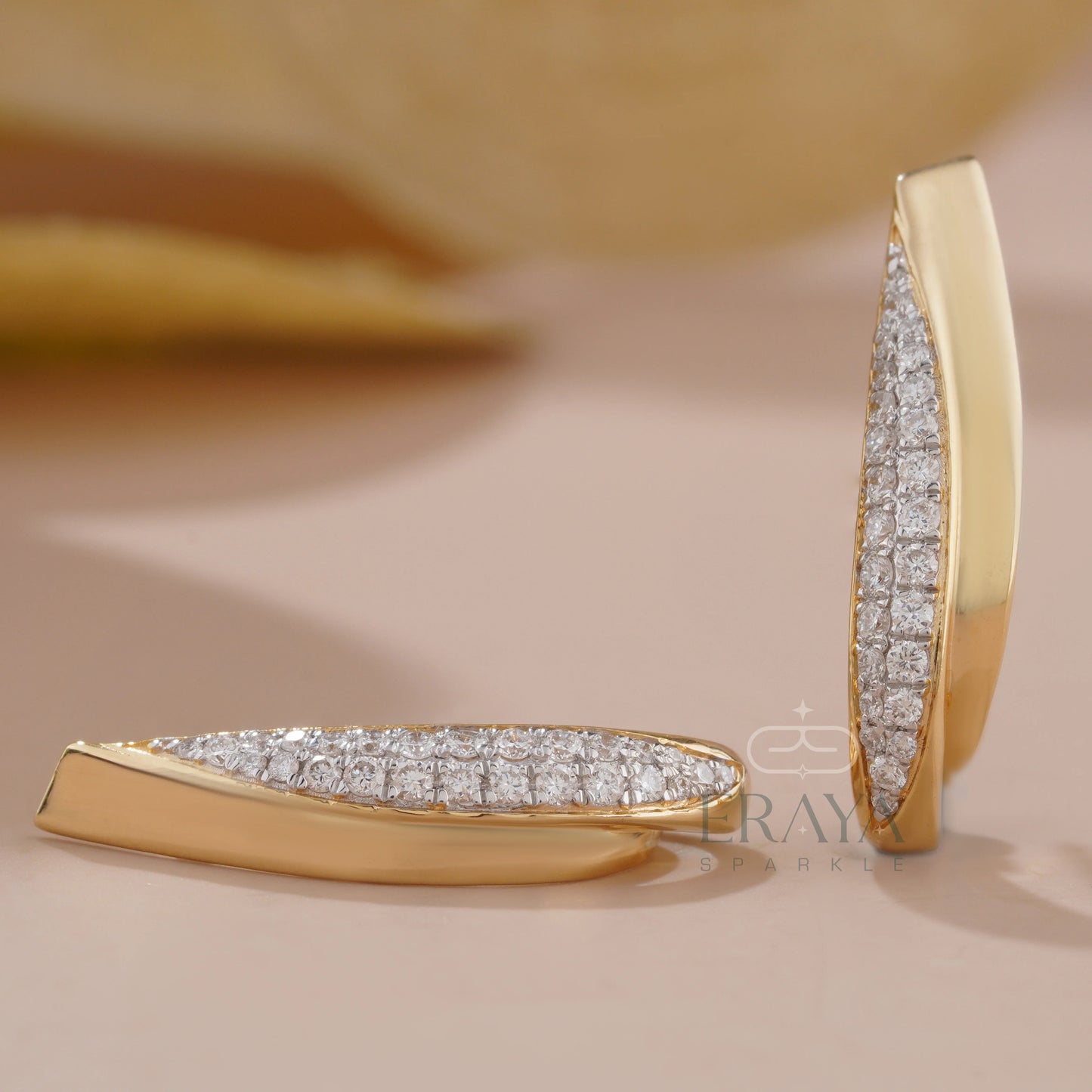 Modern Curved Earrings with Lab Diamond - erayasparkle