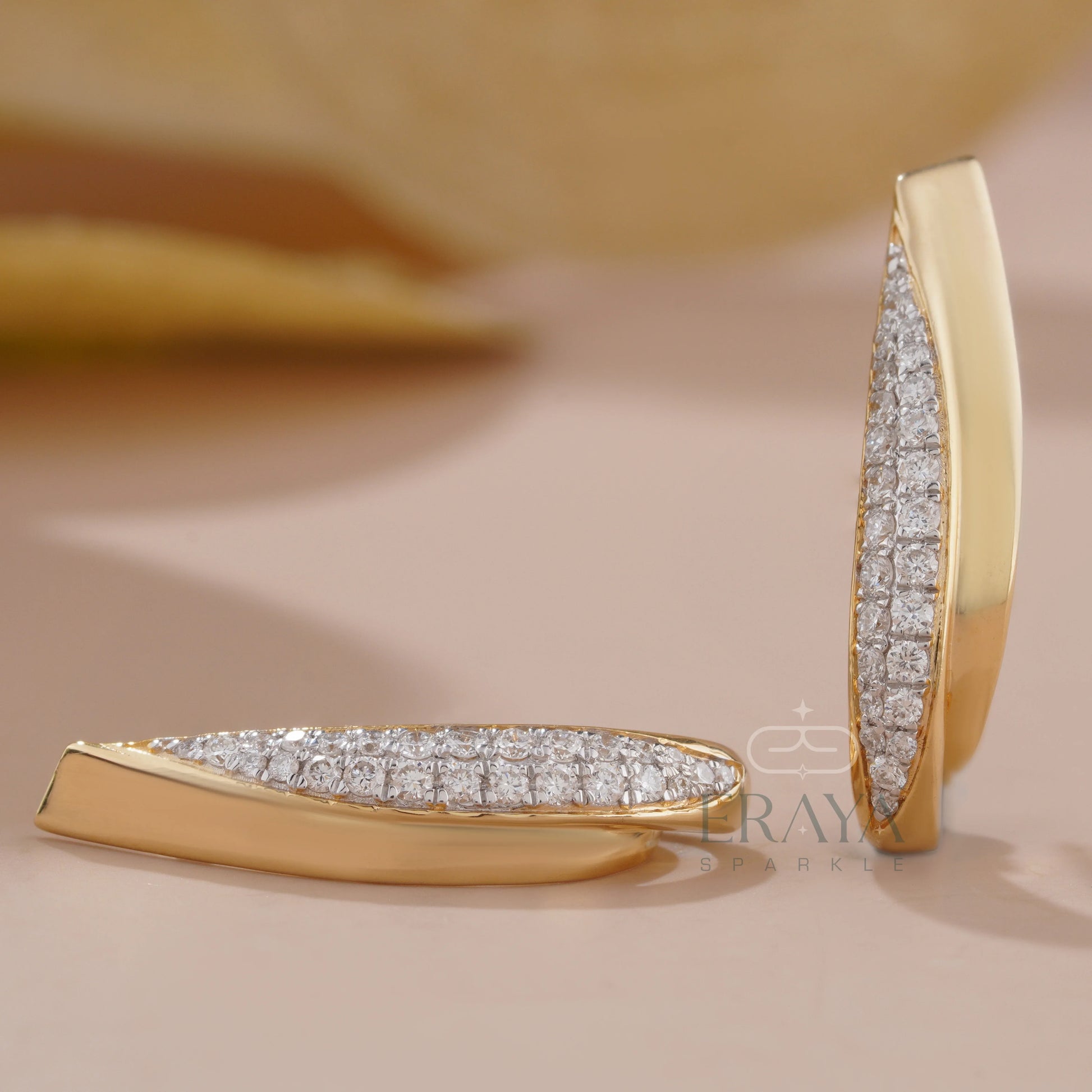 Modern Curved Earrings with Lab Diamond - erayasparkle
