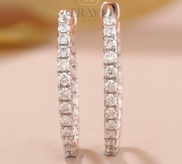 Rose Gold Huggie Hoops with Lab Diamond - 