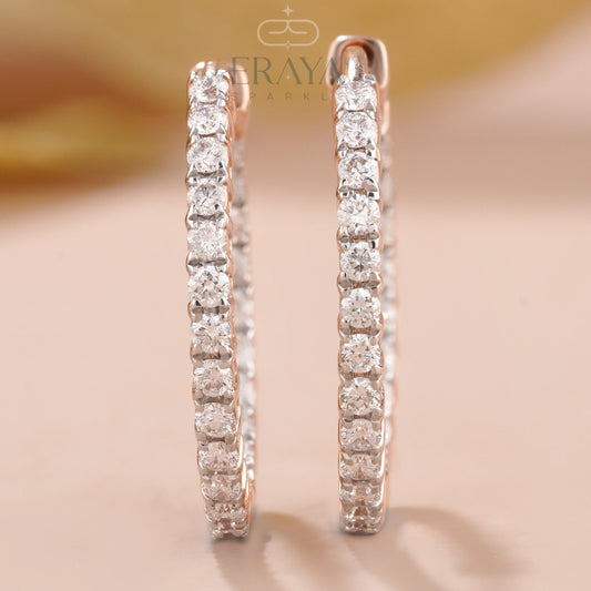 Rose Gold Huggie Hoops with Lab Diamond - erayasparkle