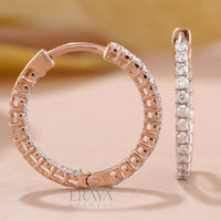 Rose Gold Huggie Hoops with Lab Diamond - 