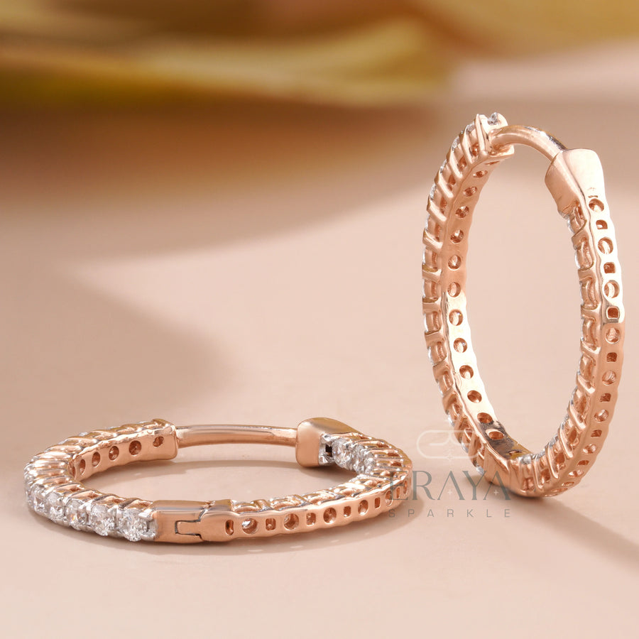 Rose Gold Huggie Hoops with Lab Diamond -