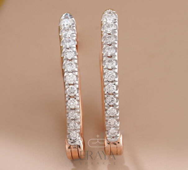 Rose Gold Hoop Earrings with Lab Created Diamond - 