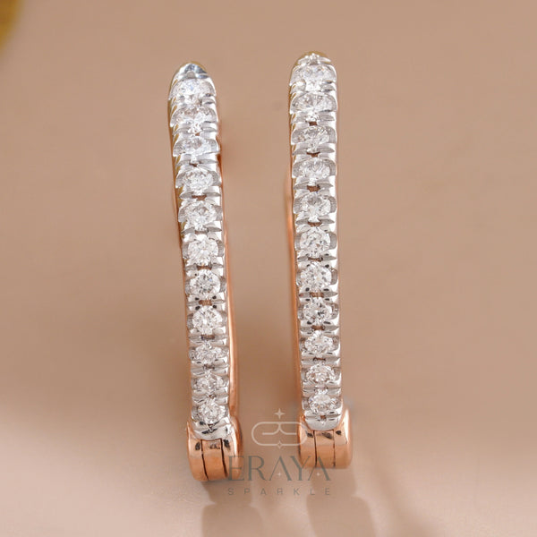 Rose Gold Hoop Earrings with Lab Created Diamond - 