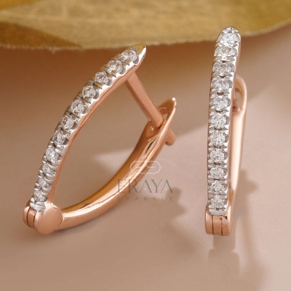 Rose Gold Hoop Earrings with Lab Created Diamond - 