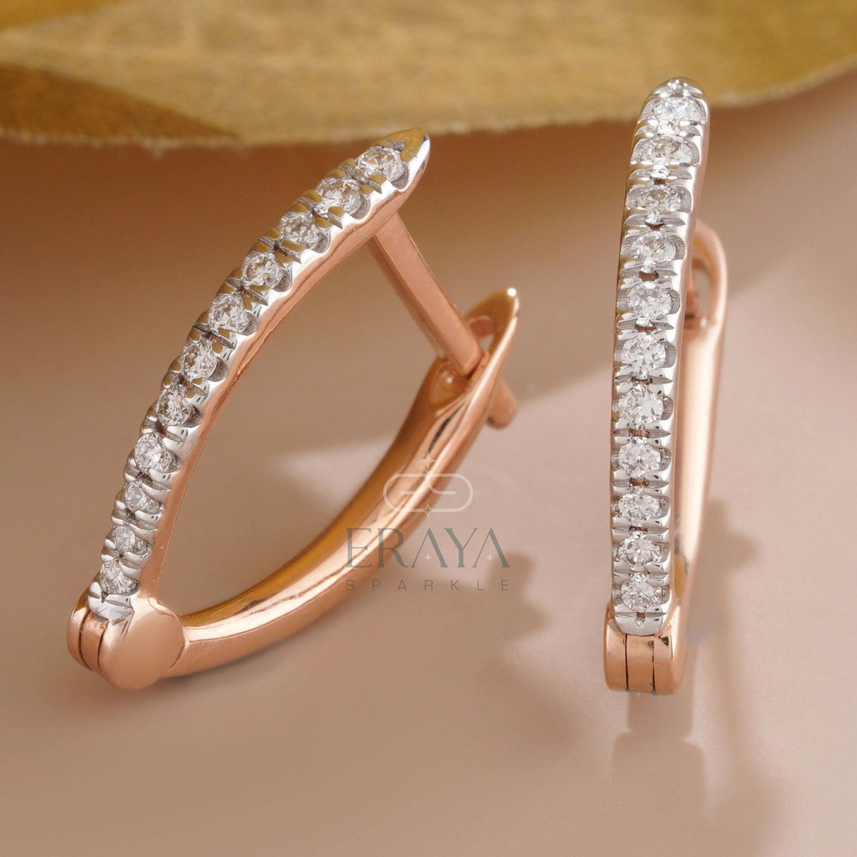 Rose Gold Hoop Earrings with Lab Created Diamond