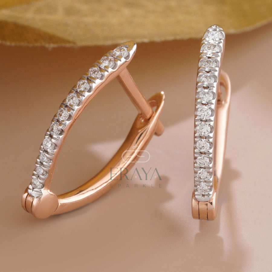 Rose Gold Hoop Earrings with Lab Created Diamond -