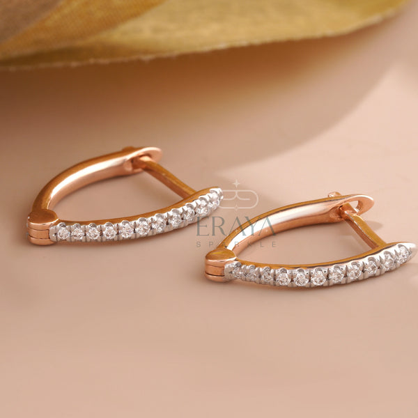 Rose Gold Hoop Earrings with Lab Created Diamond - 
