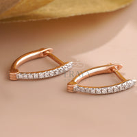 Rose Gold Hoop Earrings with Lab Created Diamond - 